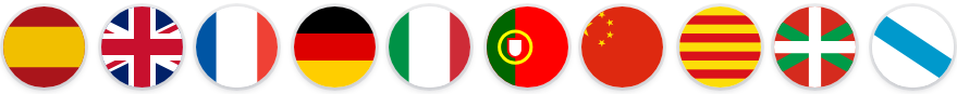 Español, inglés, francés, alemán, italiano, portugués, chino, catalán, euskera y gallego